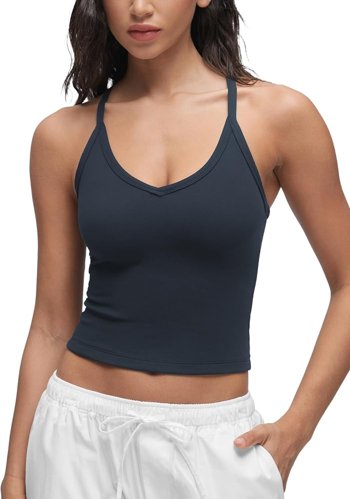 CRZ YOGA Double Lined V Neck Cami Crop Tank Top | Amazon (US)