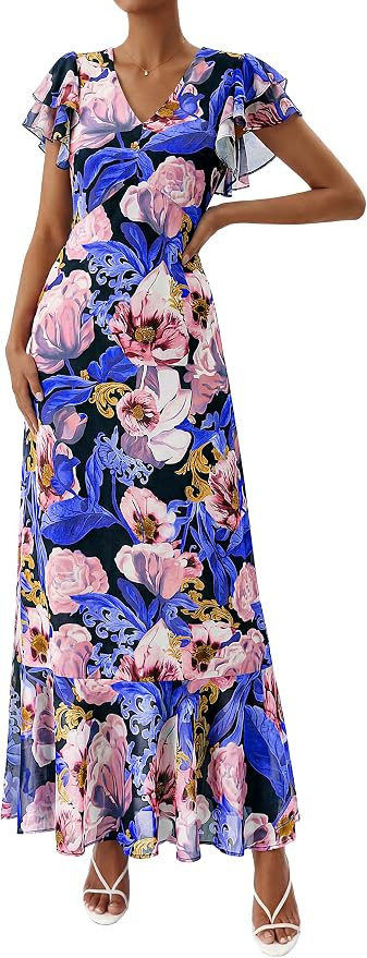 PRETTYGARDEN Floral Dress for Women 2026 Summer Boho Ruffle Flowy Cocktail Beach Spring Wedding G... | Amazon (US)