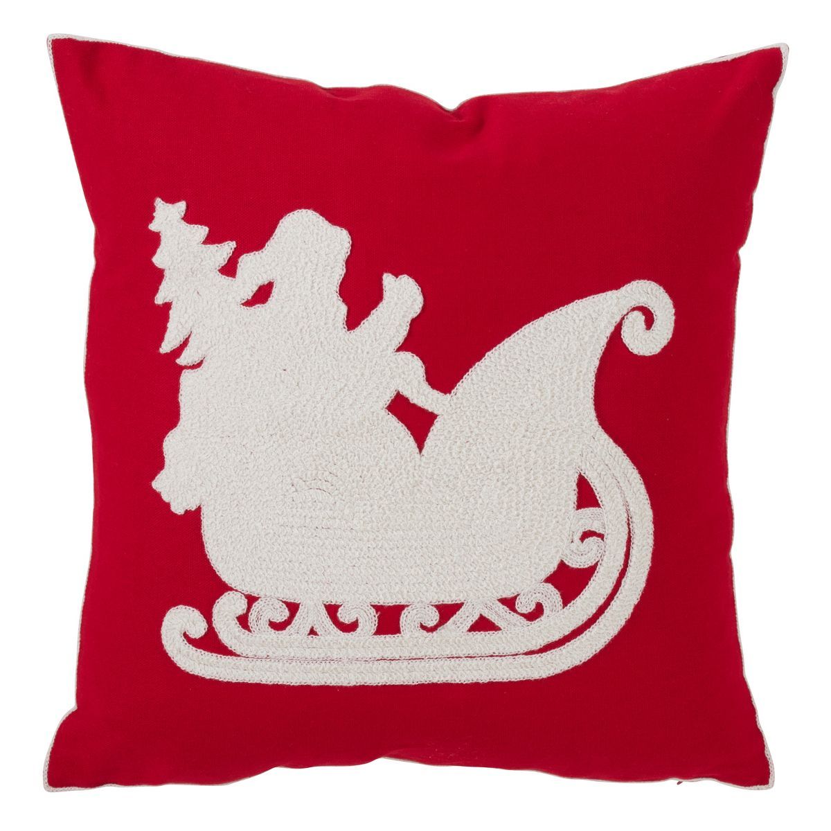 Santa's Sleigh Design Cotton Blend Square Throw Pillow Red - Saro Lifestyle | Target