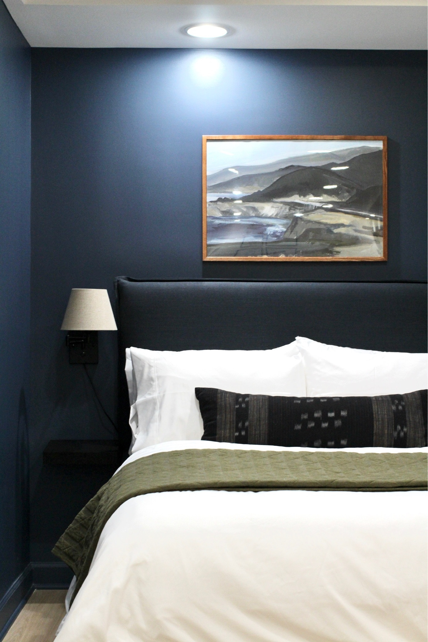 A moody blue and green bedroom with floating night stands, wall lamps, and a bed you won’t want to get out of.

#ltkbedroom #bedroom #cozydecor #moodydecor #chicdecor

Interior designer, home decor, Shannon Russo Interiors, bedroom, queen bed, kind bed, organic mattress, color, blue headboard, navy blue design

#LTKhome #LTKFind #LTKunder100