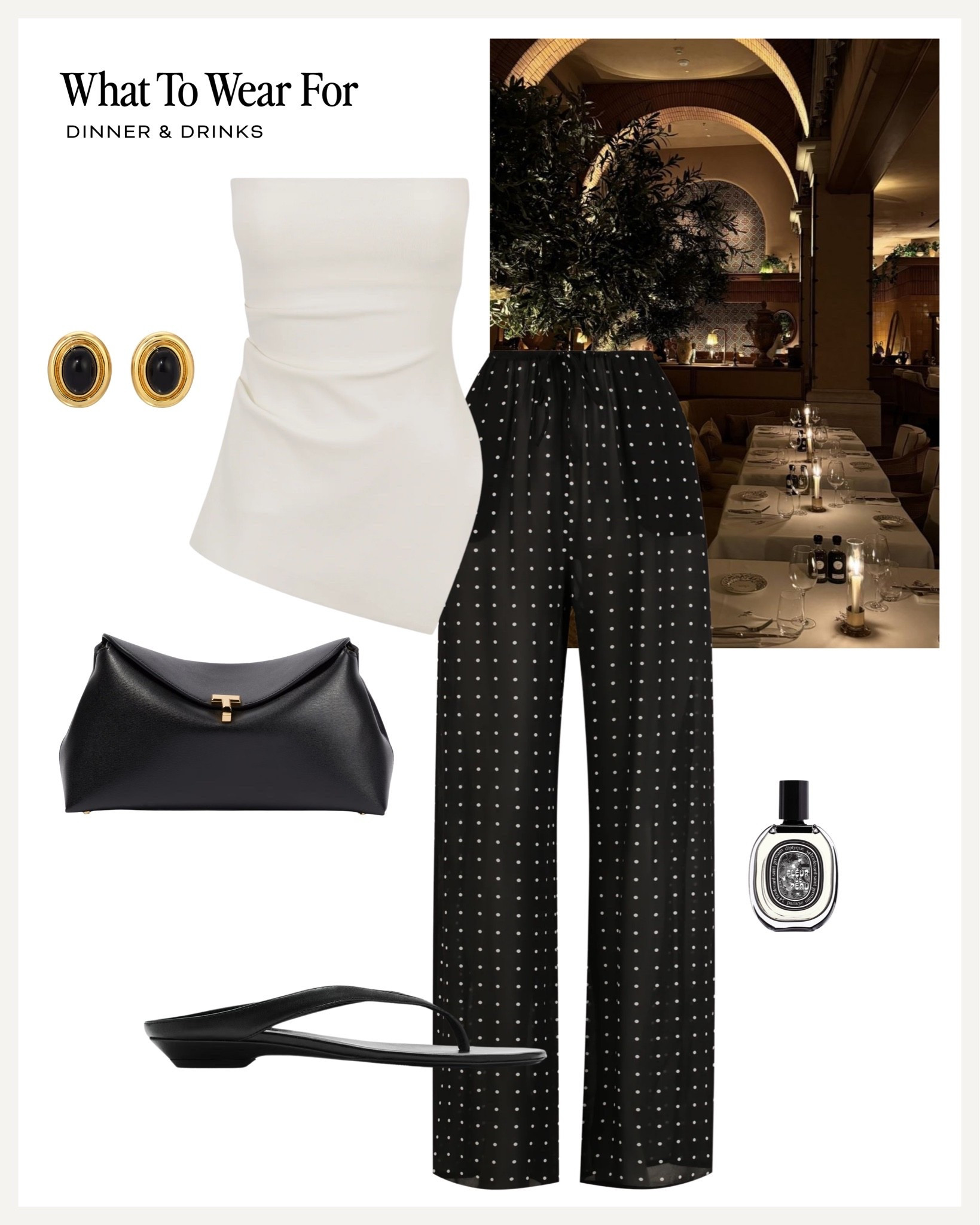 Dinner & drinks 🍸 

Polka dot trousers, effortless style, black toteme clutch, cream top, date night, spring summer

#LTKsummer