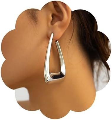 Wiwpar Women's Geometric Triangle Dangle Drop Earrings Big Lightweight Hoop Earrings Statement Si... | Amazon (US)