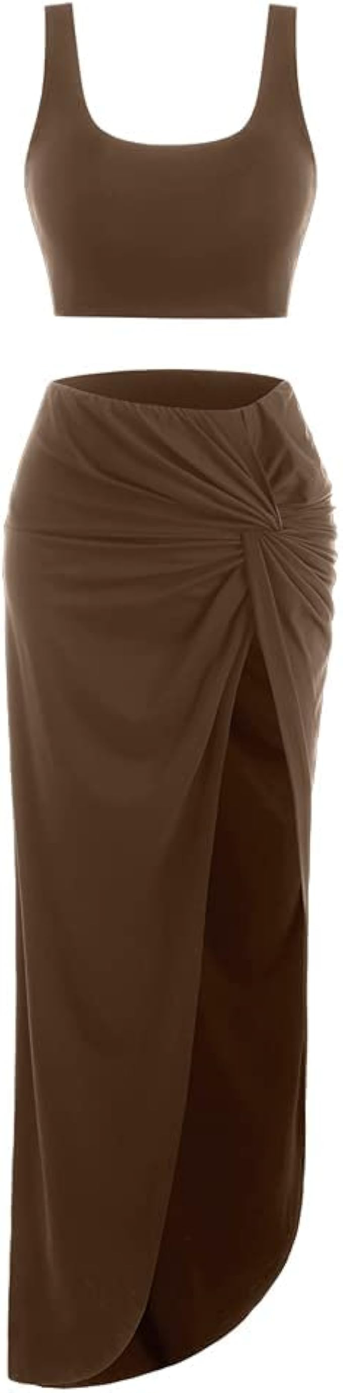 ZAFUL Women's Casual Sleeveless Summer Two Piece Outfits Crop Top and Side Split Draped Ruched Ma... | Amazon (US)