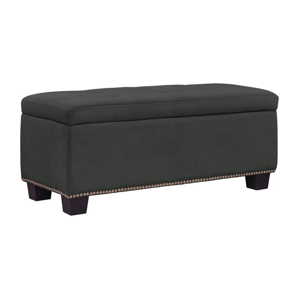 Handy Living Tufted Soft Grey Velvet Bench Storage Ottoman 16.5 in. H x 40 in. W x 17 in. D, Soft Gr | The Home Depot