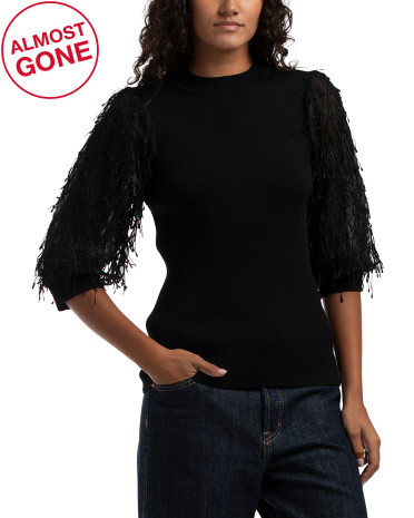 Feather Fringe Sleeve Kintted Top | TJ Maxx