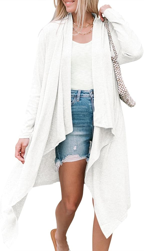 ANRABESS Women Casual Long Sleeve Open Front Lightweight Drape Asymmetric Hem Knit Long Cardigan | Amazon (US)