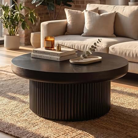 FGXJY 33.5" Round Wood Coffee Table with Cylindrical Base & Parquet Pattern | with Parquet Patter... | Amazon (US)