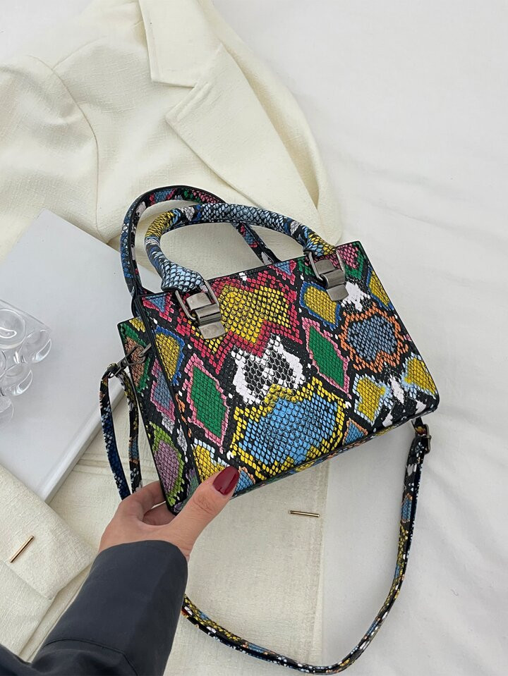 Fashionable Pu Snake Print Square Bag | SHEIN