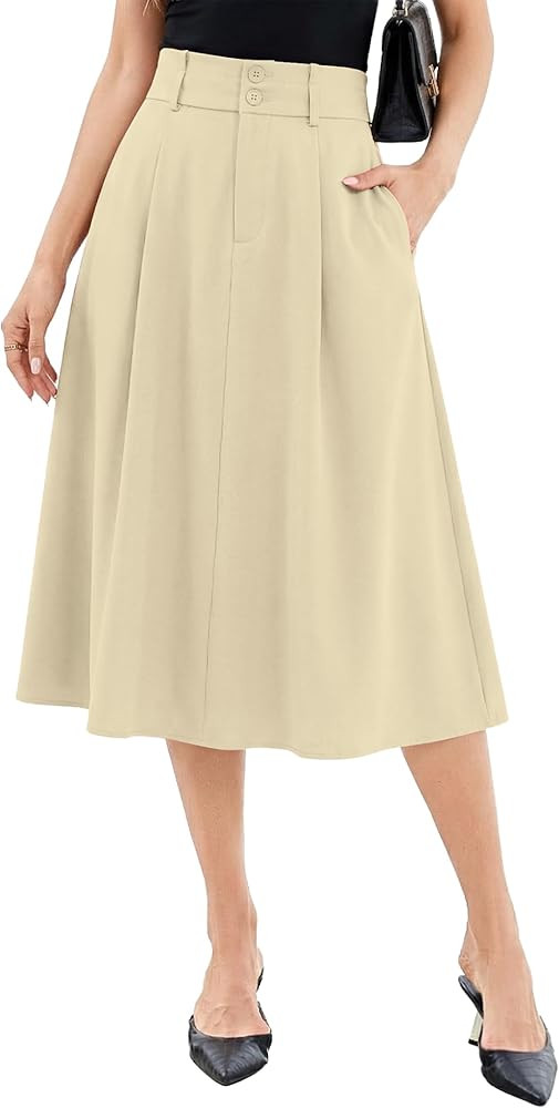Casly Lamiit Midi Skirt for Women A Line High Waist Skirts Dressy Summer Work Skirt Office Dating... | Amazon (US)