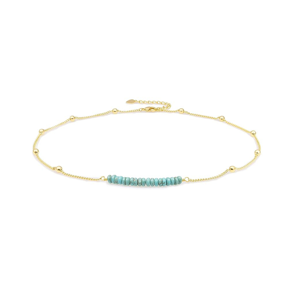 PERNNLA PEARL 18K Gold Satellite Beaded Curb Ball Chain Choker Turquoise Garnet Beads Bar Necklac... | Amazon (US)