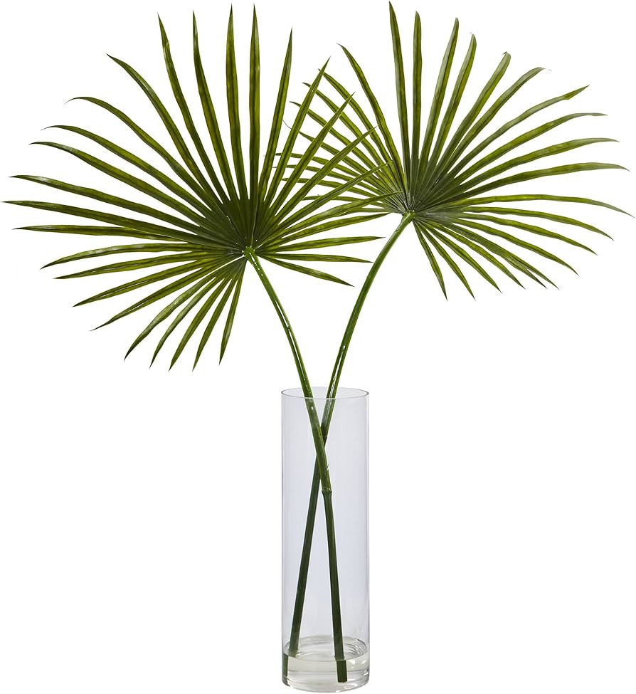 Nearly Natural Fan Palm Artificial Arrangement in Glass Vase | Amazon (US)
