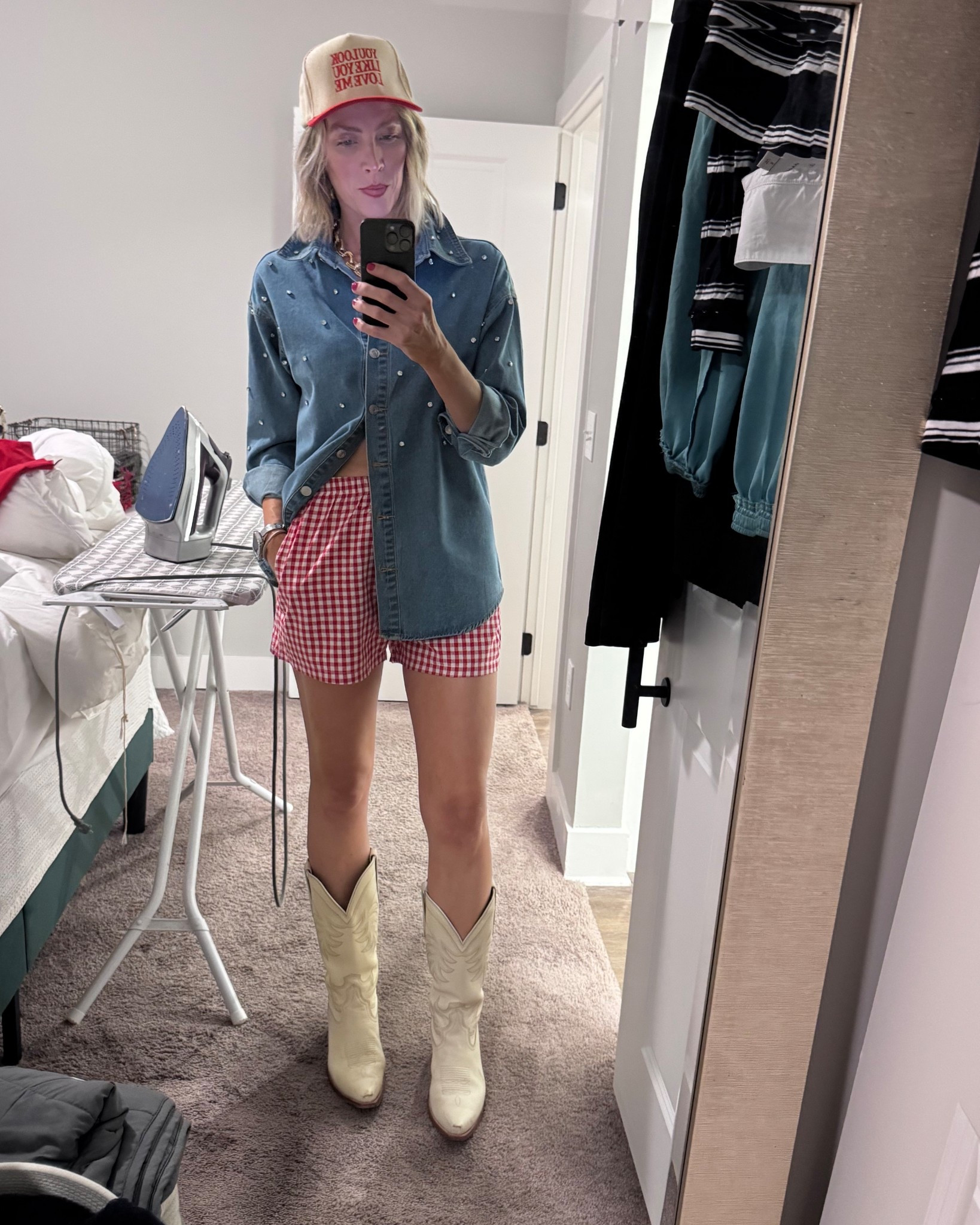 Country concert outfit from Amazon. 

Top size small exact linked. 
Shorts medium exact linked. 
Boots are Annie by Tecovas. Exact linked. 
Hat from Amazon exact linked. 
Necklace From Amazon. Exact linked. 

Perfect for Riley Green, Ella Langley, western wear, festival fit  

#LTKTall #LTKOver40 #LTKootd