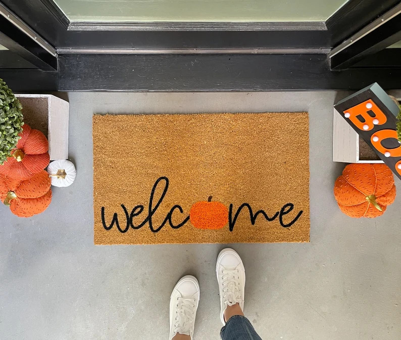 Pumpkin Doormat, Fall Doormat for Front Porch, Fall Porch Decor, Halloween Doormats Large, Thanks... | Etsy (US)
