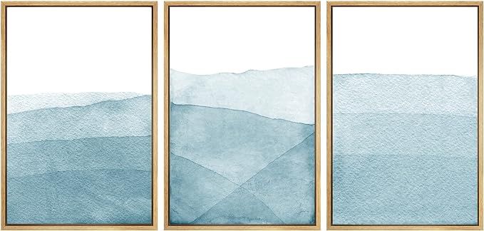 SIGNWIN 3 Piece Framed Canvas Wall Art Blue Wash Brushstroke Watercolor Nature Wilderness Illustr... | Amazon (US)