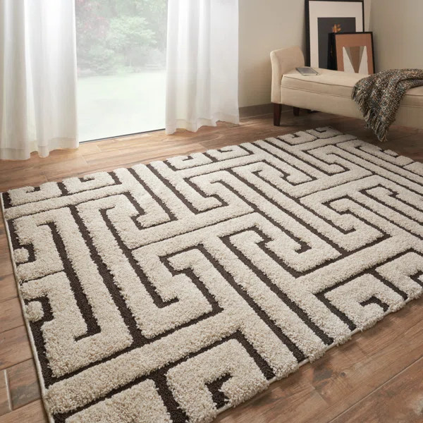 Menoken Geometric Beige/Dark Brown Area Rug | Wayfair North America