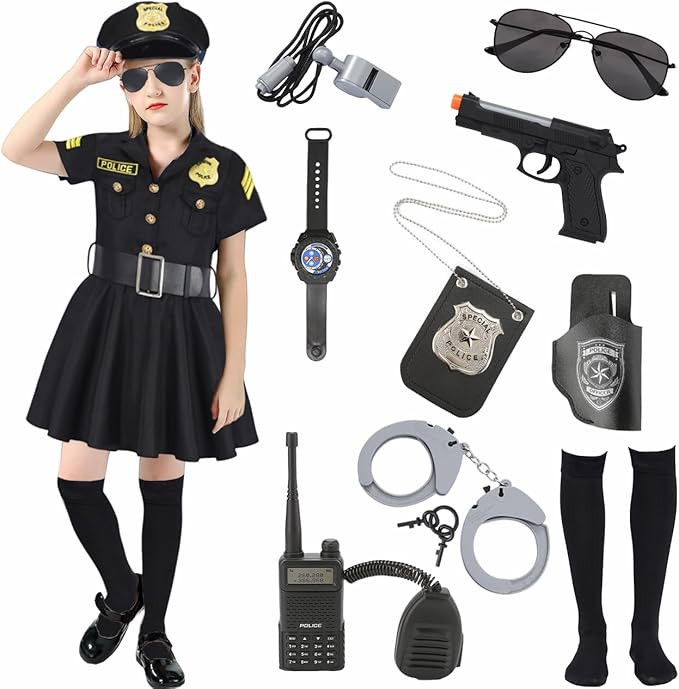 Cop Costume for Kid Girls Police Costume Dress Toddler Halloween Costumes Policewomen Cosplay Out... | Amazon (US)