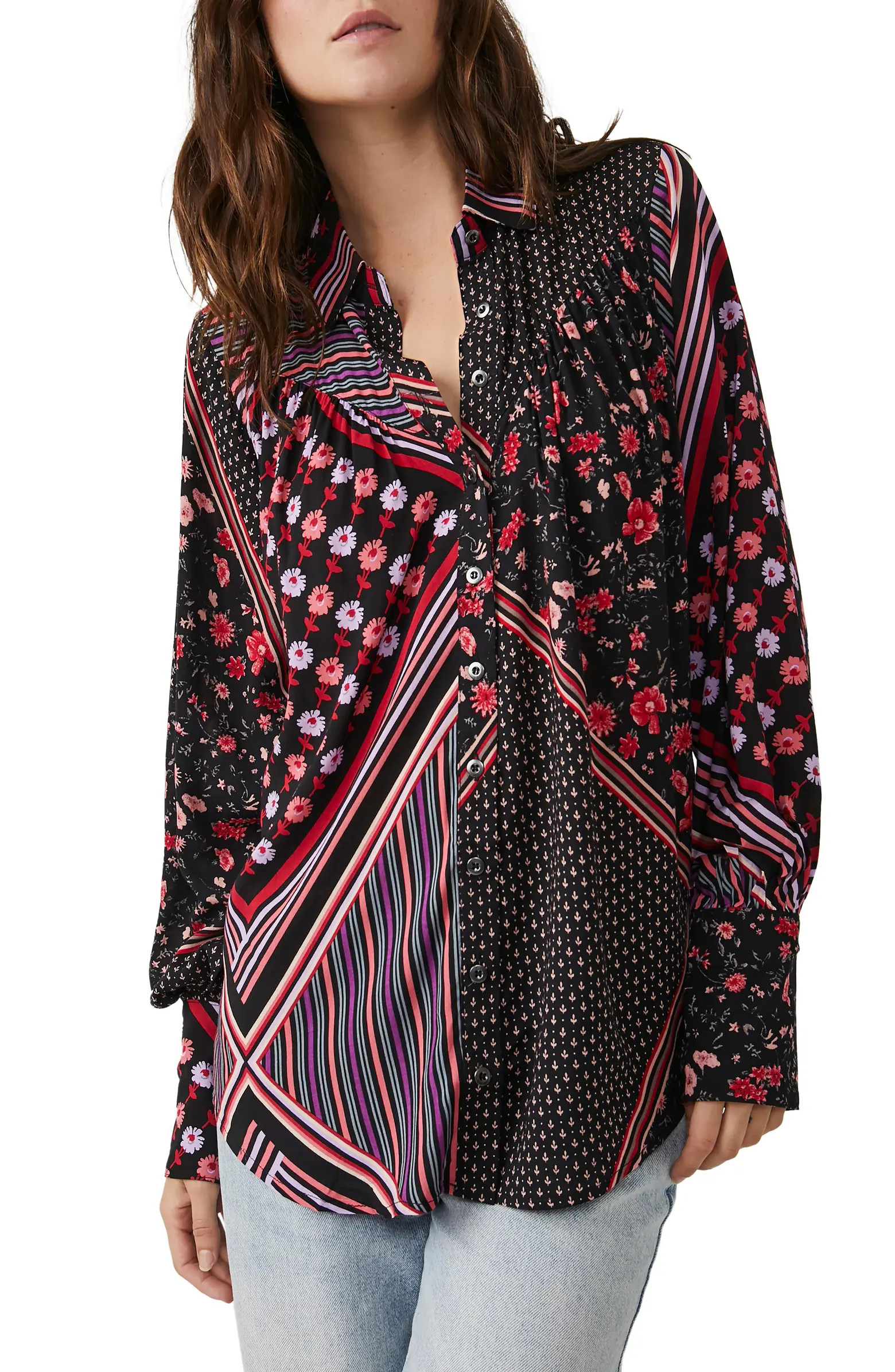 Hazel Floral Stripe Button-Up Blouse | Nordstrom