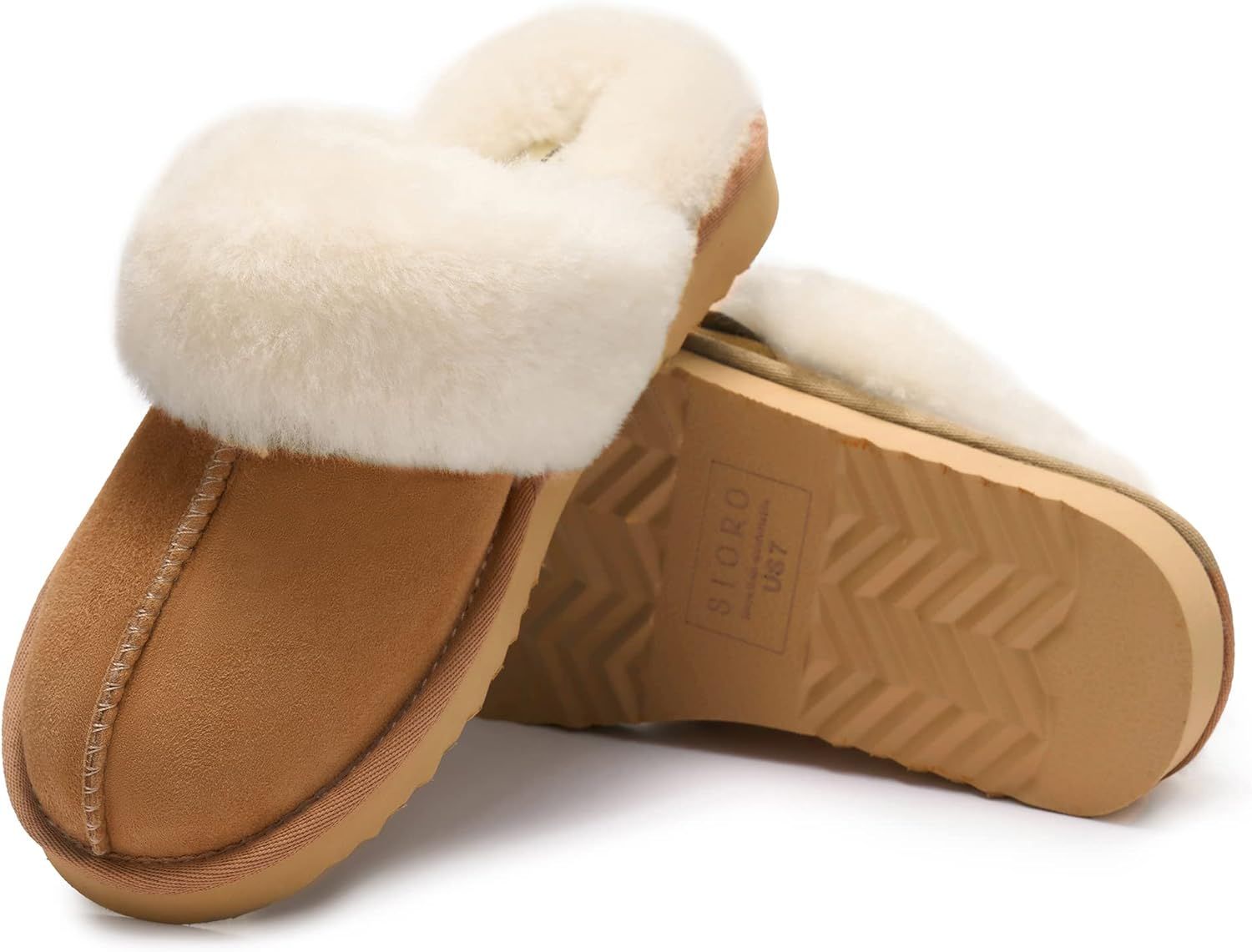 SIORO Men's Australian Shearling Fuzzy Slippers with Fur Lined, Warm and Fluffy Indoor/Outdoor Sh... | Amazon (US)
