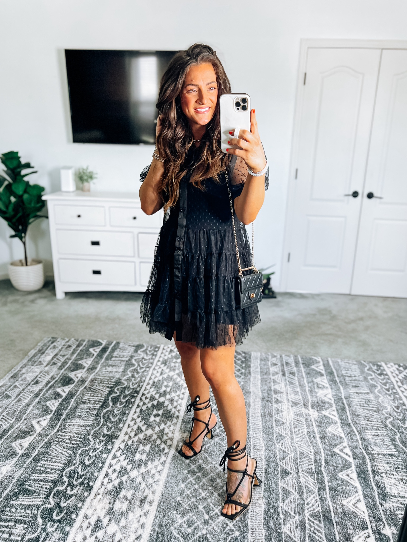 Amazon date night or gno dress! Mesh polka dot dress runs very oversized. In my true size small with extra room with the bump. It fits like a L/XL. Great non maternity option! These heels are also SO cute!! Square toe, small square heel, and I love a strappy look! 

#LTKBump #LTKFindsUnder50 #LTKStyleTip