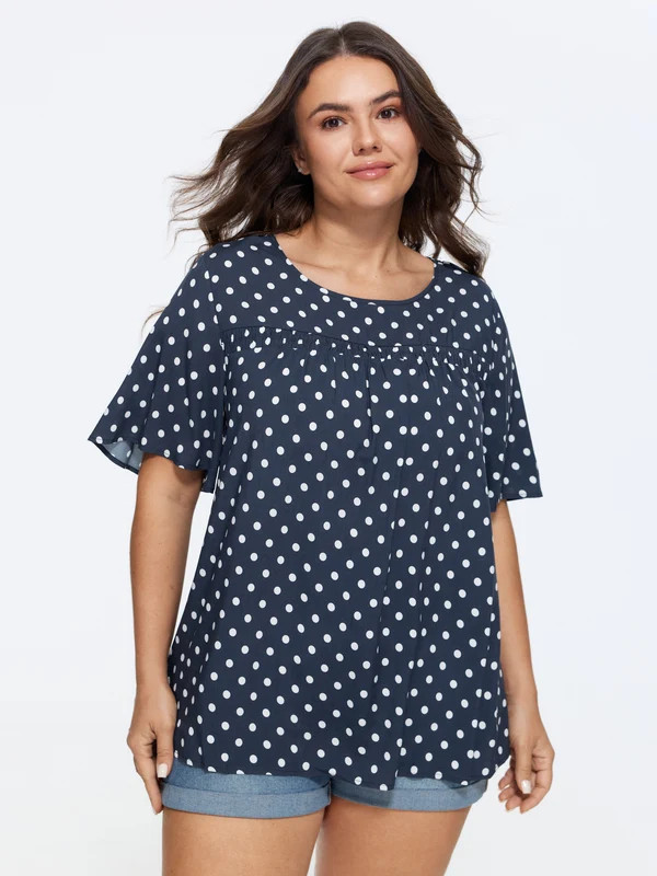 Floral Ruffle Sleeve Gathered Round Neck Blouse | Bloomchic