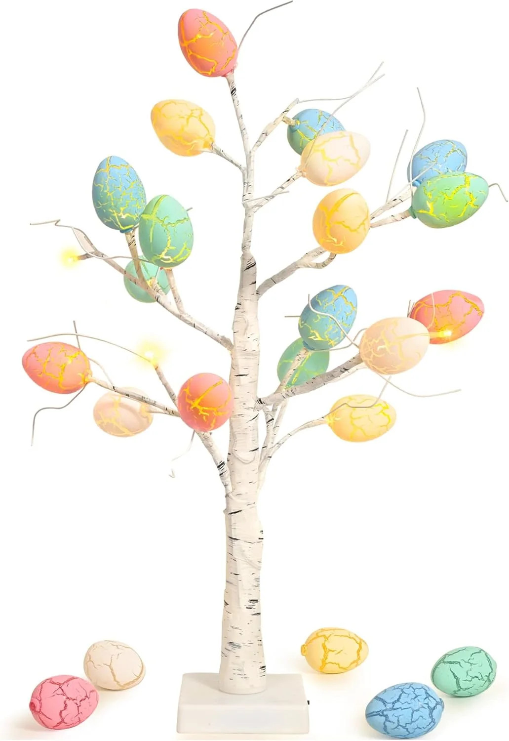Easter Decorations 24 inch Pre-lit White Birch Tree with 24pcs Easter Egg Ornaments, 24 Led Light... | Walmart (US)