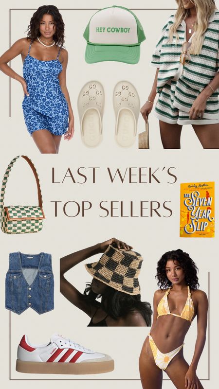 Last Week’s Top Sellers:
1. Skatie Dress 
2. Skatie Bikini - Soleil print 
3. Gucci Lookalike Clogs
4. Amazon Striped Set
5. Hey Cowboy Trucker Hat (Code: Kristin15)
6. Checkered Bucket Hat (Code: Kristin15)
7. Checkered Raffia Bag 
8. Denim Vest 
9. Adidas Sambae in Red 
10. The Seven Year Slip 

 



#LTKshoecrush #LTKswim #LTKstyletip