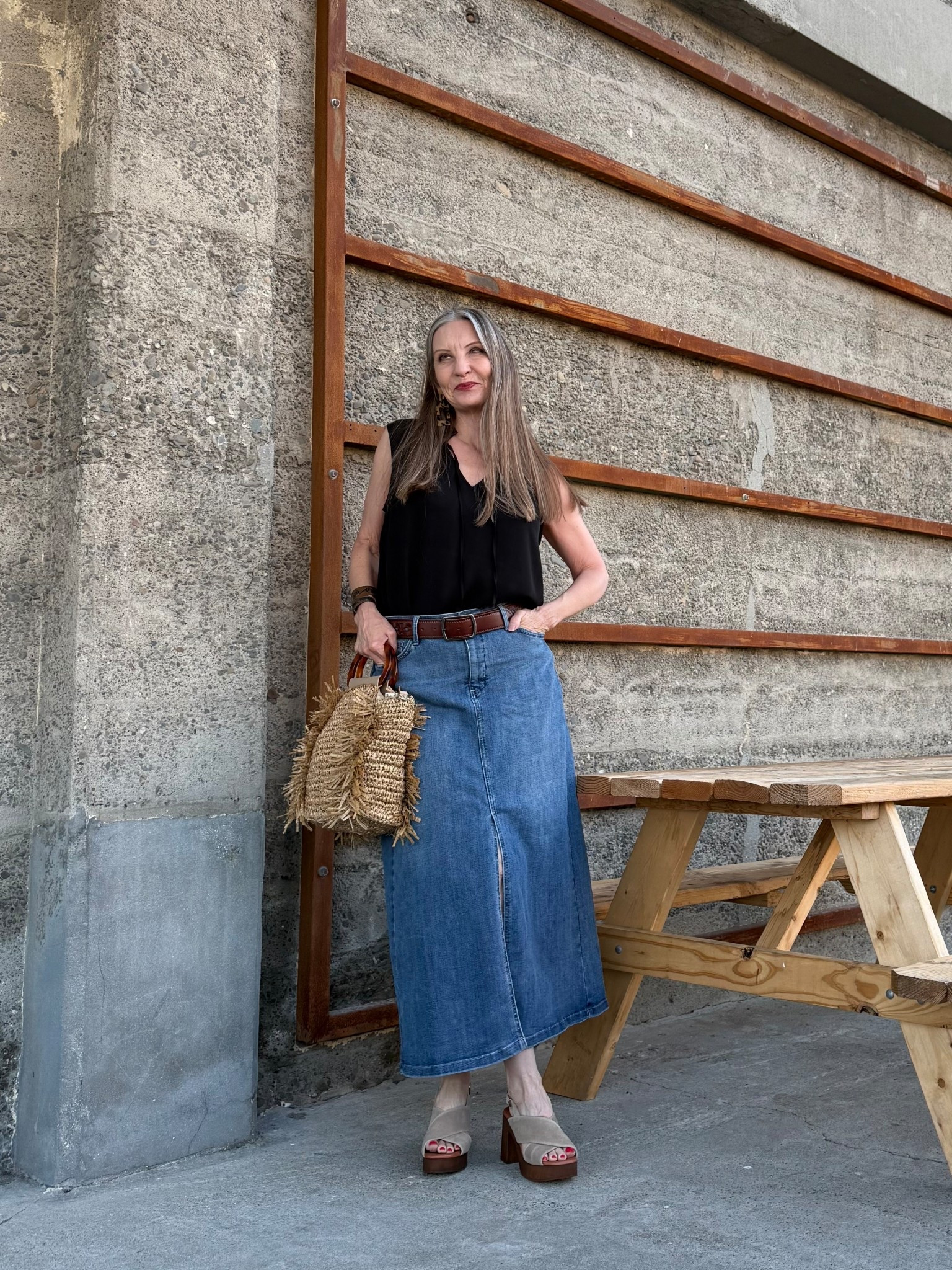 Long denim skirt - size down. #springootd #styleover50 #midsizestyle

#LTKootd #LTKOver40 #LTKMidsize