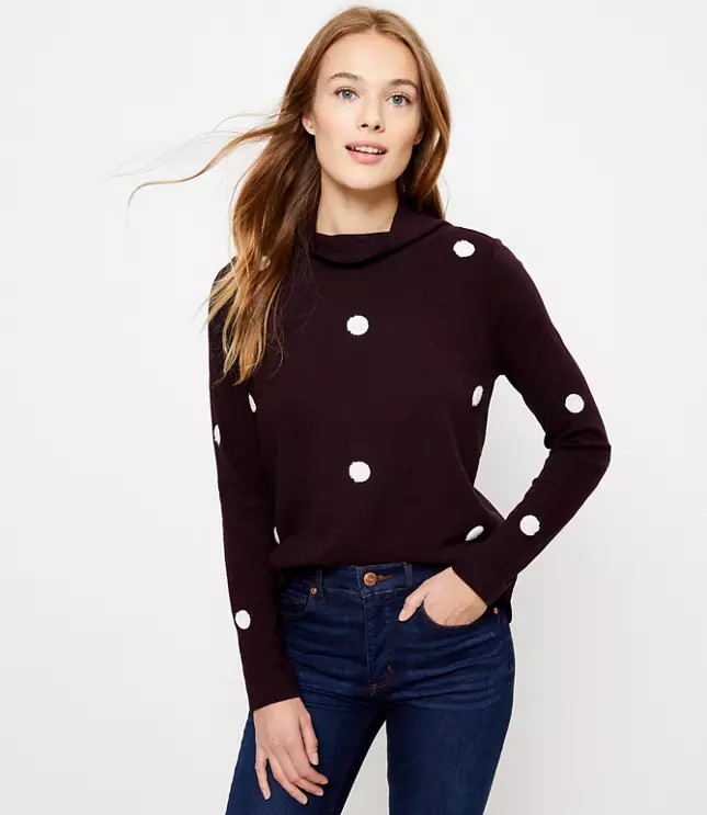 Dotted Mock Neck Sweatshirt | LOFT