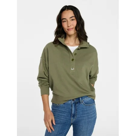 Time and Tru Women's Quarter Button Fleece Top with Long Sleeves, Size XS-XXXL | Walmart (US)