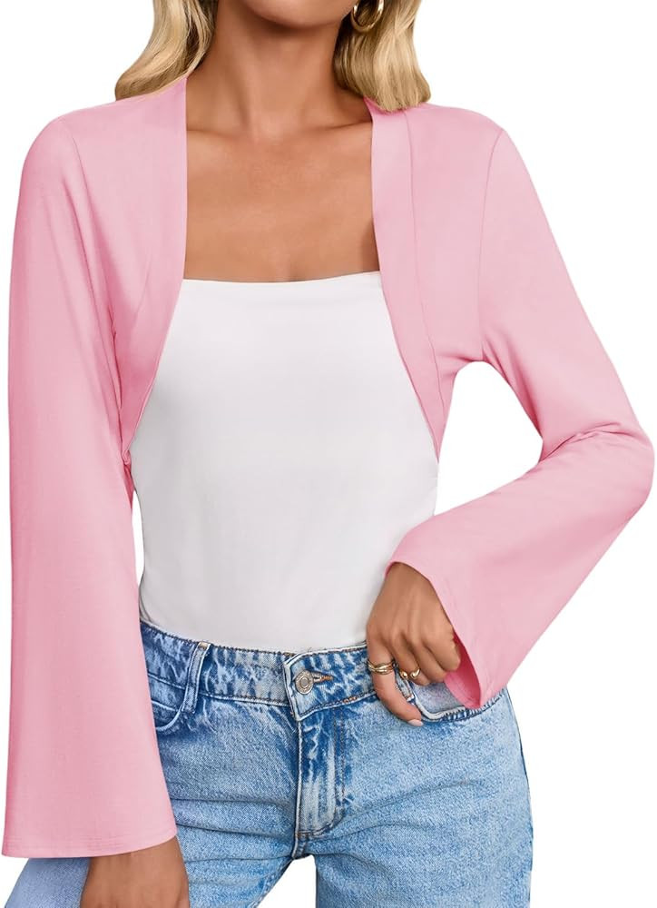 Yousify Women's Bolero Shrug Long Sleeve Open Front Cropped Cardigan Shrugs Bell Sleeve Tops 2025 | Amazon (US)