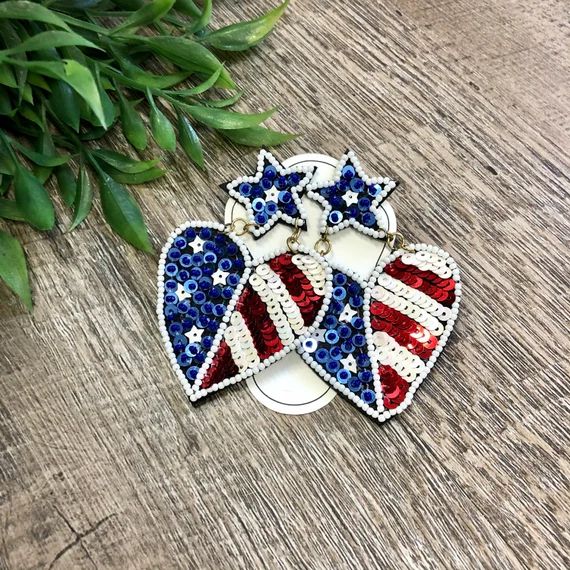 Sequin USA Heart and Star Earrings Red White & Blue - Etsy | Etsy (US)