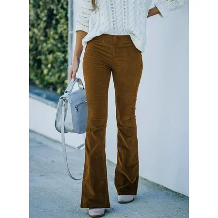 Women Corduroy Flare Pants Elastic Waist Bell Bottom Trousers Fall Pants for Women | Walmart (US)