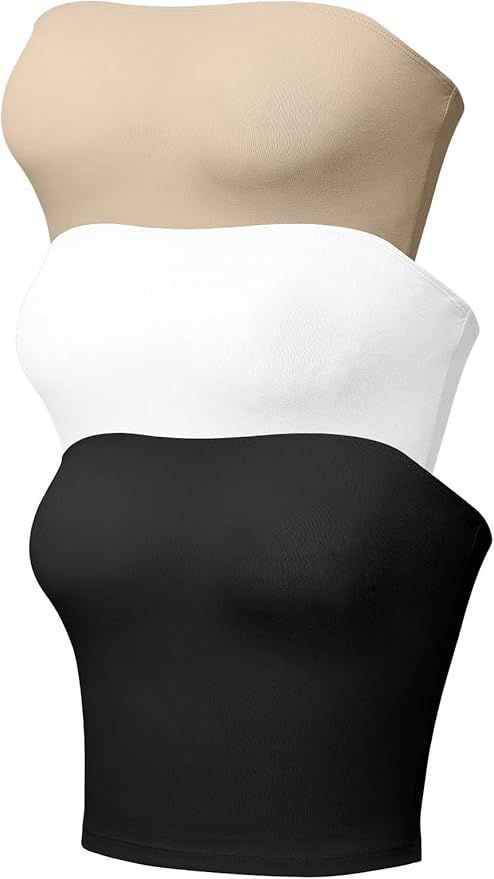 Trendy Queen Womens 3 Pack Tube Tops Crop Tops Strapless Basic Backless Bandeau Bra Solid Summer ... | Amazon (US)