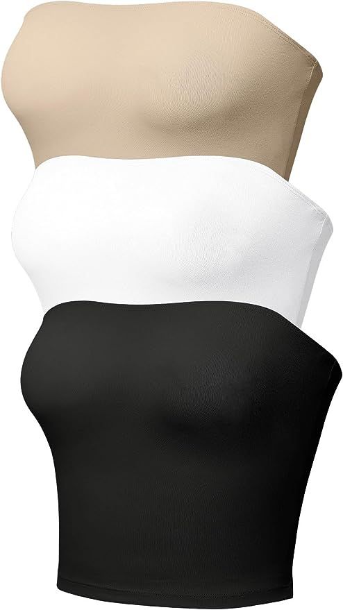 Trendy Queen Womens 3 Pack Tube Tops Crop Tops Strapless Basic Backless Bandeau Bra Solid Summer ... | Amazon (US)