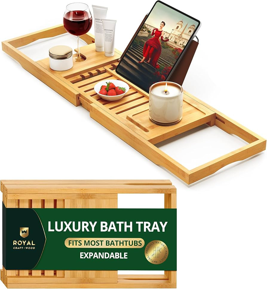 ROYAL CRAFT WOOD Premium Foldable Bathtub Tray Caddy - Wood Bath Tray for Tub, Bamboo Shelf, Expa... | Amazon (US)
