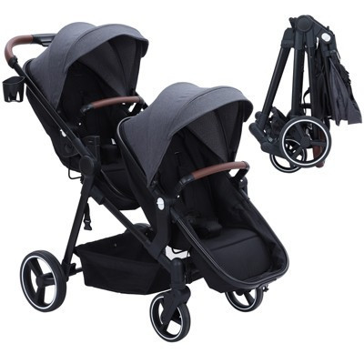 Double Tandem Stroller with Bassinet - 2-in-1 Reversible Seats, Foldable, 5-Point Harness, Large Storage, Lightweight Aluminum, Dark Gray | Target