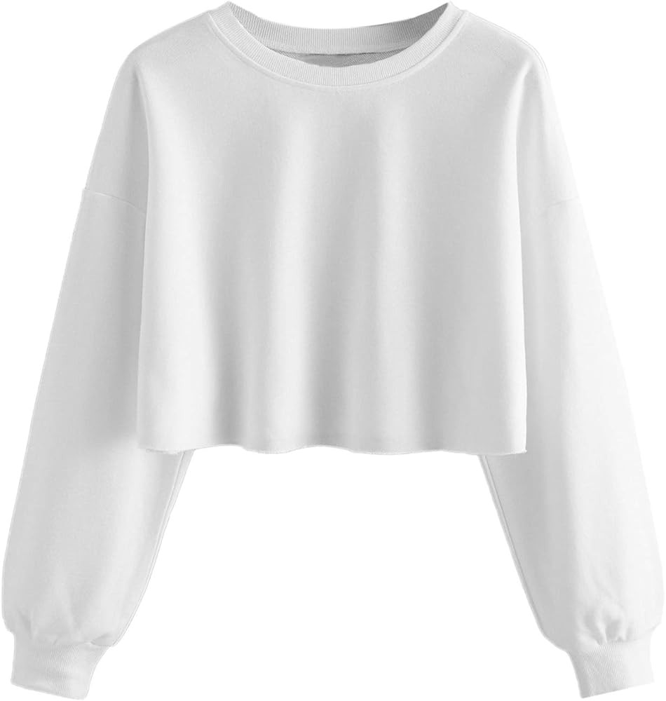 SweatyRocks Women's Casual Long Sleeve Raw Hem Pullover Crop Tops Sweatshirts | Amazon (US)