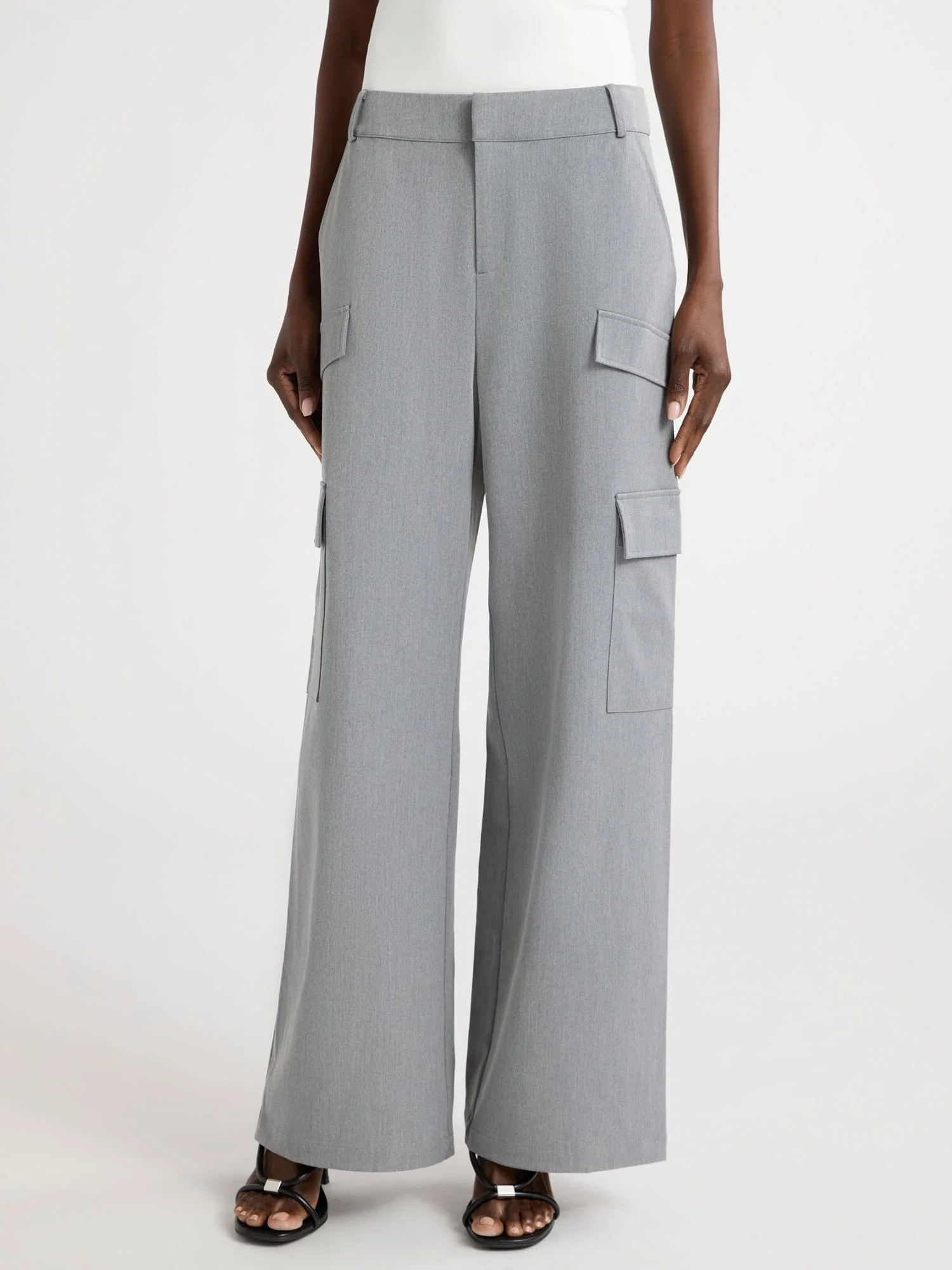 Scoop Women's and Women's Plus Faux Wool Wide Leg Cargo Pants, 32’’ Inseam, Sizes 0-28W | Walmart (US)