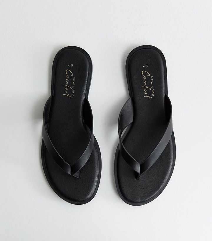 Black Faux Leather Toe Post Sandals | New Look | New Look (UK)