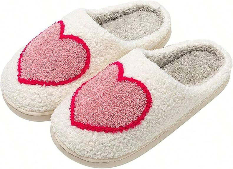 Women's Men's Cute Fuzzy Heart Slippers Memory Foam Fluffy Couple Slippers Cozy House Indoor Outd... | Amazon (US)
