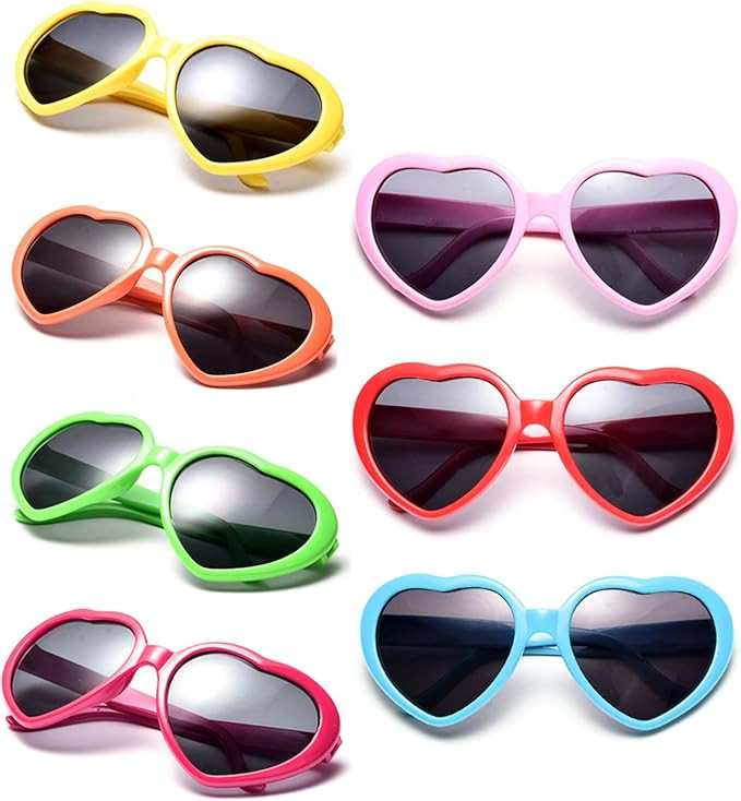 Neon Colors Party Favor Supplies Wholesale Heart Sunglasses for Kids (7 Pack Mix) | Amazon (US)
