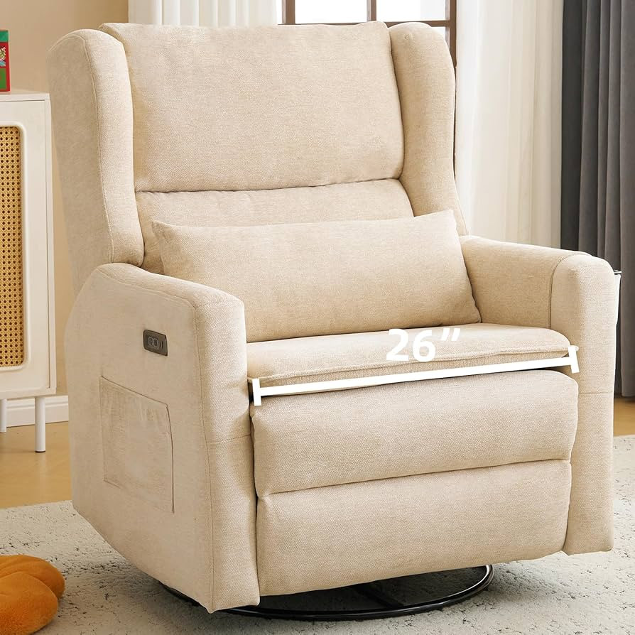 Oversized Swivel Rocker Recliner Chair, 26" Extra Wide Glider Nursery Chair with Adjustable Headr... | Amazon (US)