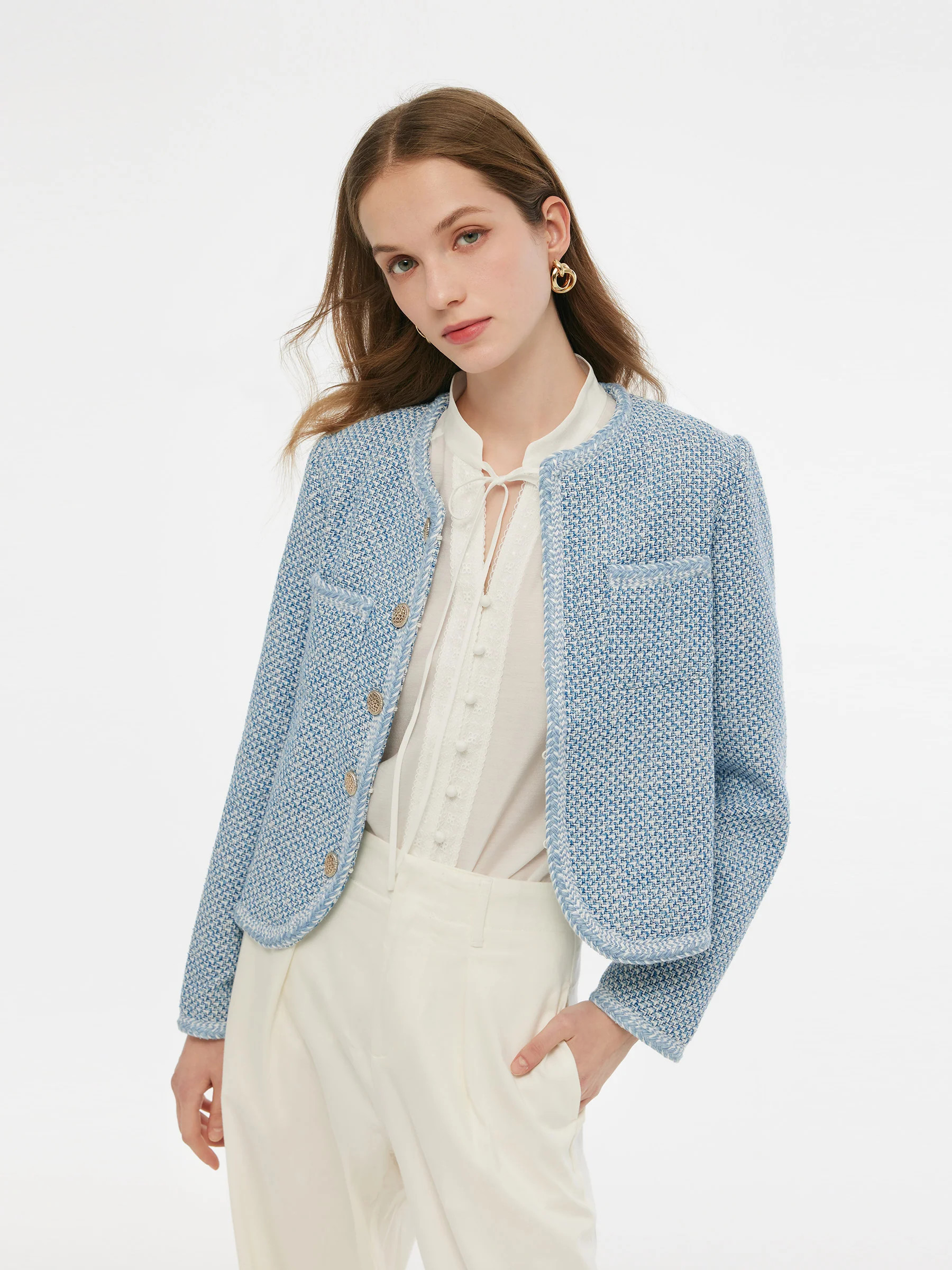 Single-Breasted Round Neck Women Jacket | GOELIA