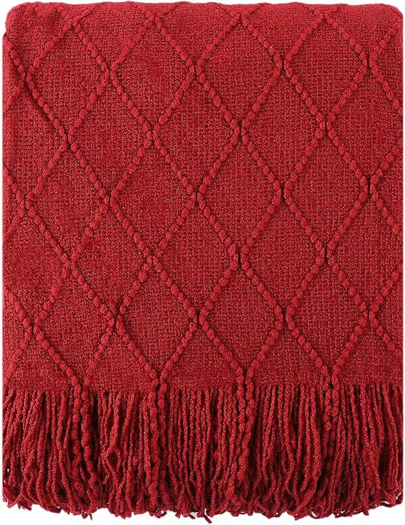 BATTILO HOME Red Throw Blanket Geometric Pattern Indoor Outdoor Knitted Throws for Sofa Couch Cha... | Amazon (CA)
