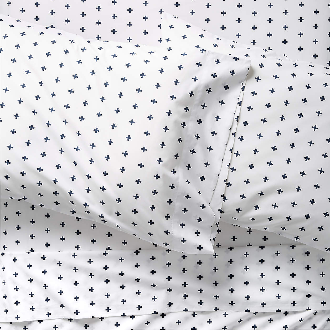 Modern Organic Indigo Plus Sign Kids Sheet Set | Crate & Kids | Crate & Kids | Crate & Barrel