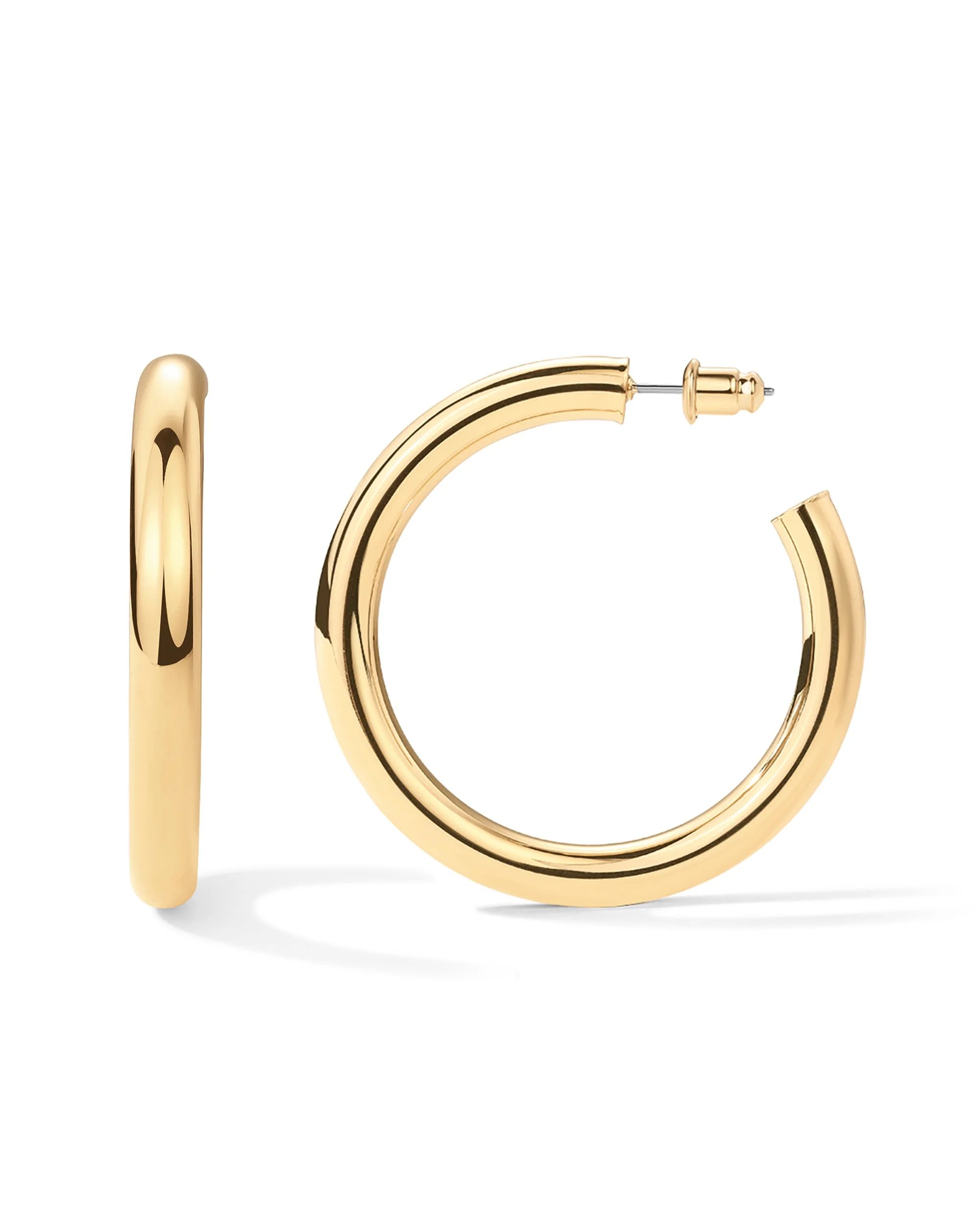 PAVOI 14K Yellow Gold Plated Lightweight Chunky Open Hoops | Gold Hoop Earrings for Women | 50mm ... | Walmart (US)
