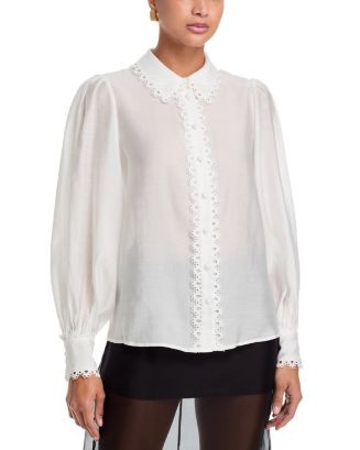 AQUA Lace Trim Blouse - Exclusive | Bloomingdale's Women | Bloomingdale's (AU)