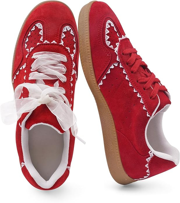 Women's Lace Detail Lace-Up Casual Sneakers - Elegant Ribbon Ribbon Lace Walking Shoes Non-Slip S... | Amazon (US)