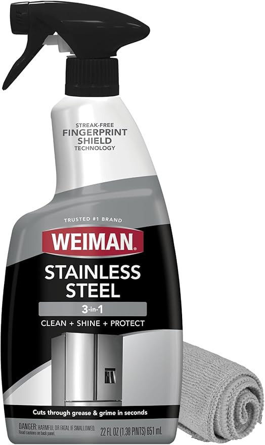 Weiman Stainless Steel Cleaner and Polish - Microfiber Cloth - Protects Appliances from Fingerpri... | Amazon (US)