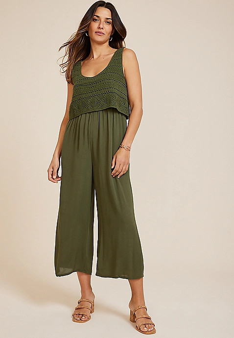 Crochet Bodice Wide Leg Jumpsuit | Maurices